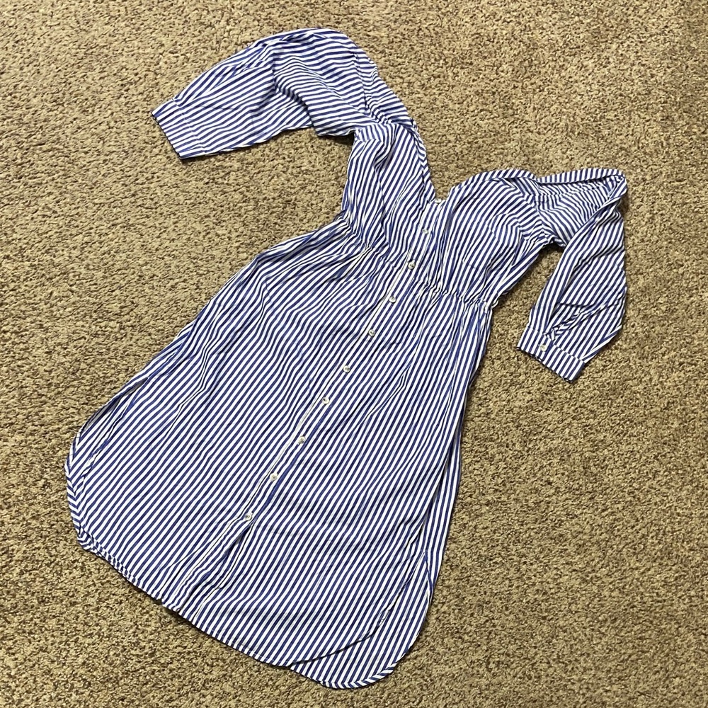 Bardot Blue and White Striped Long Sleeve Dress